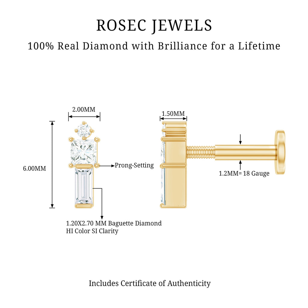 Genuine Diamond Three Stone Bar Tragus Earring