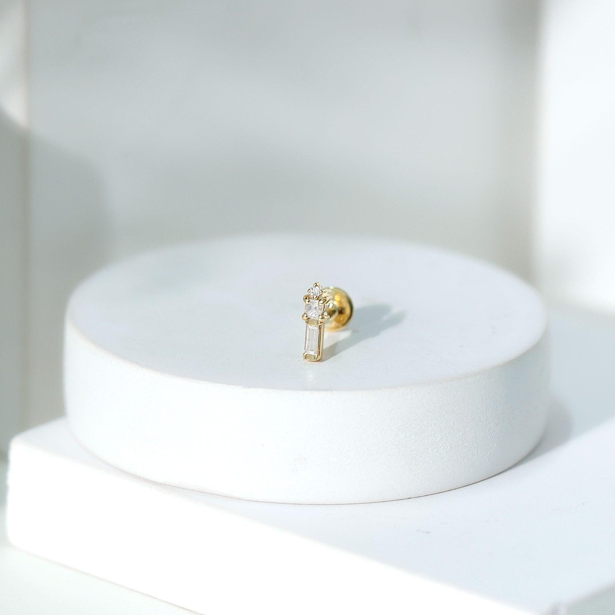 Genuine Diamond Three Stone Bar Tragus Earring