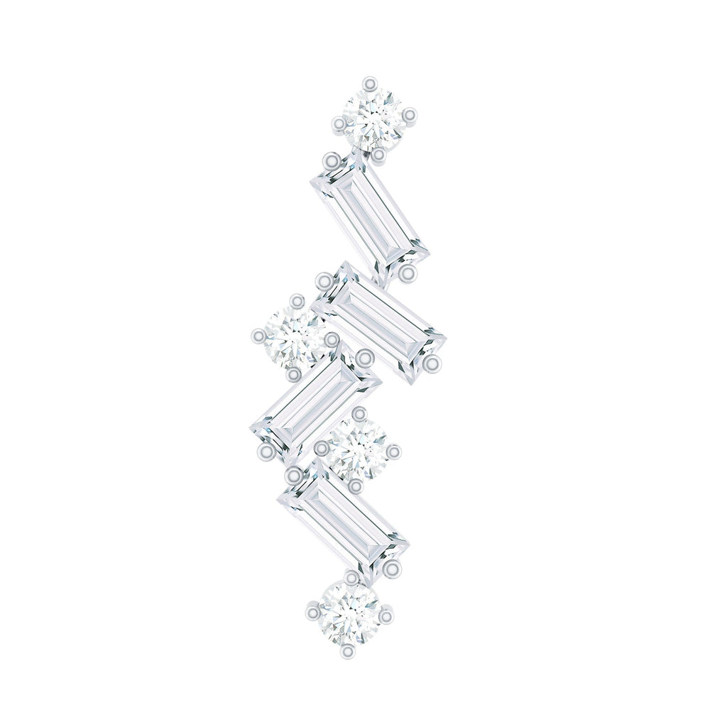 Baguette and Round Moissanite Cartilage Earring With Certificate