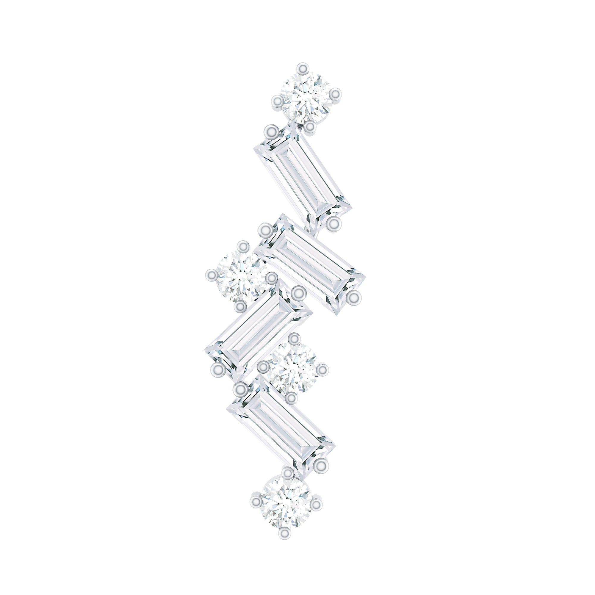 Baguette and Round Moissanite Cartilage Earring With Certificate
