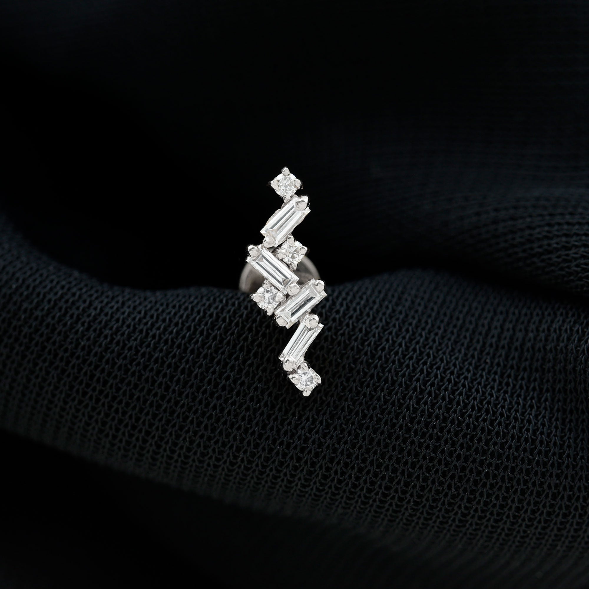 Baguette and Round Moissanite Cartilage Earring With Certificate