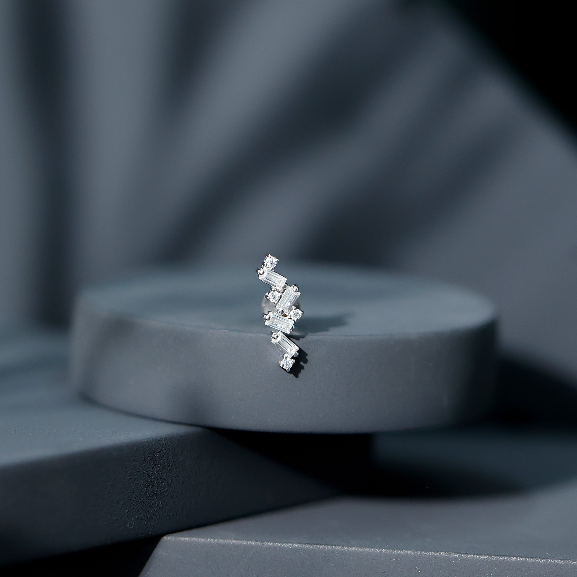 Baguette and Round Moissanite Cartilage Earring With Certificate