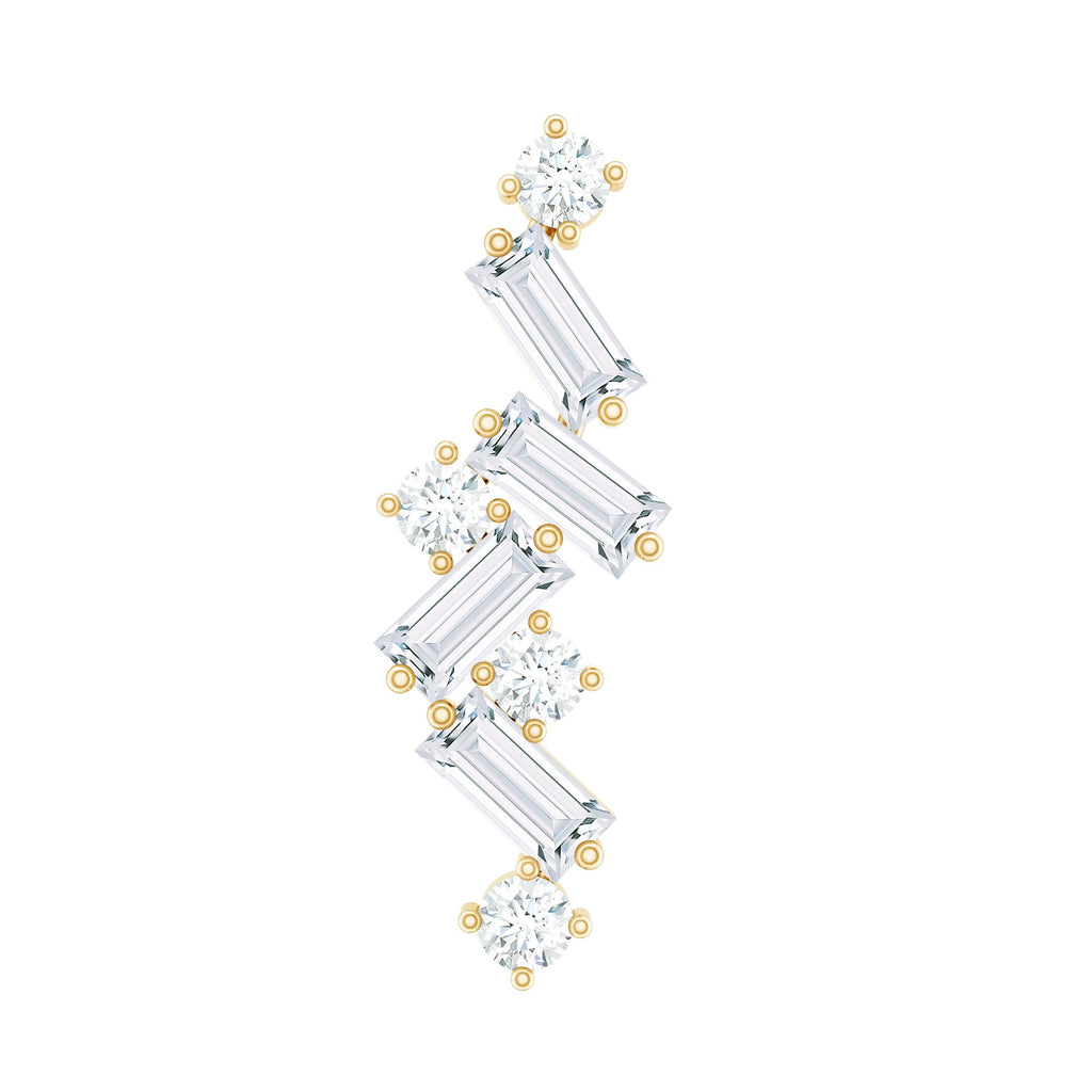 Baguette and Round Moissanite Cartilage Earring With Certificate