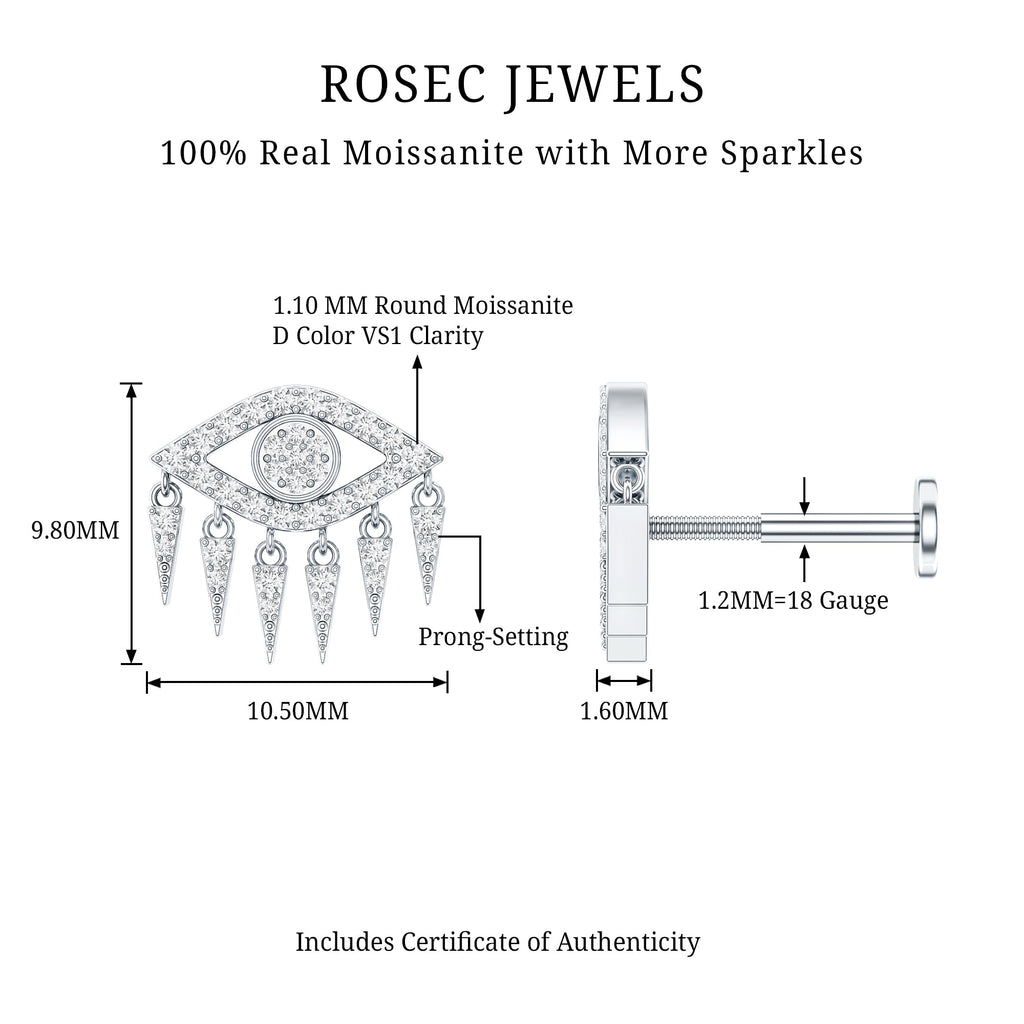 Unique Moissanite Evil Eye Earring for Cartilage Piercing
