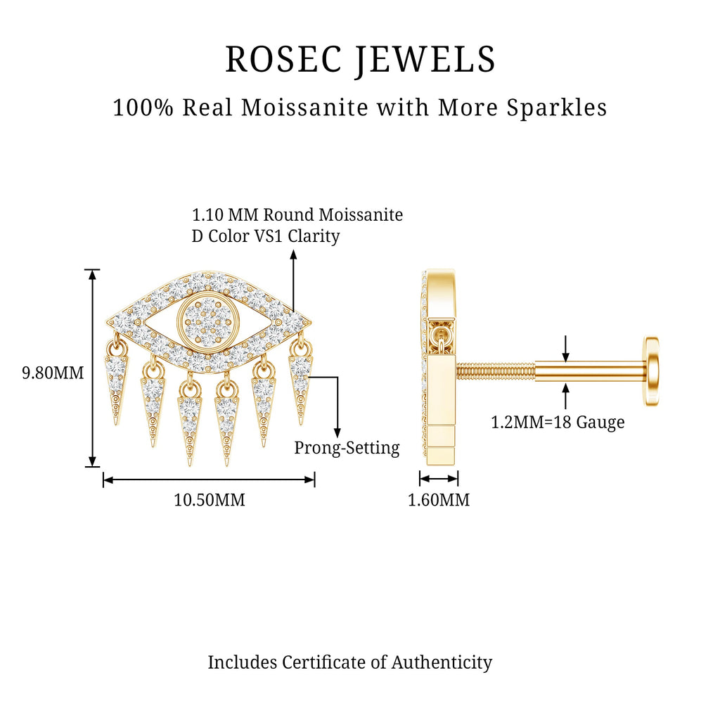 Unique Moissanite Evil Eye Earring for Cartilage Piercing