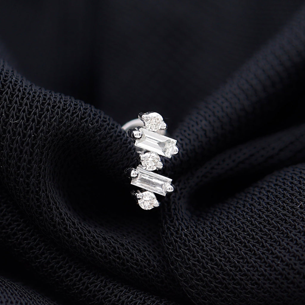 Genuine Baguette Diamond Tragus Earring With Certificate