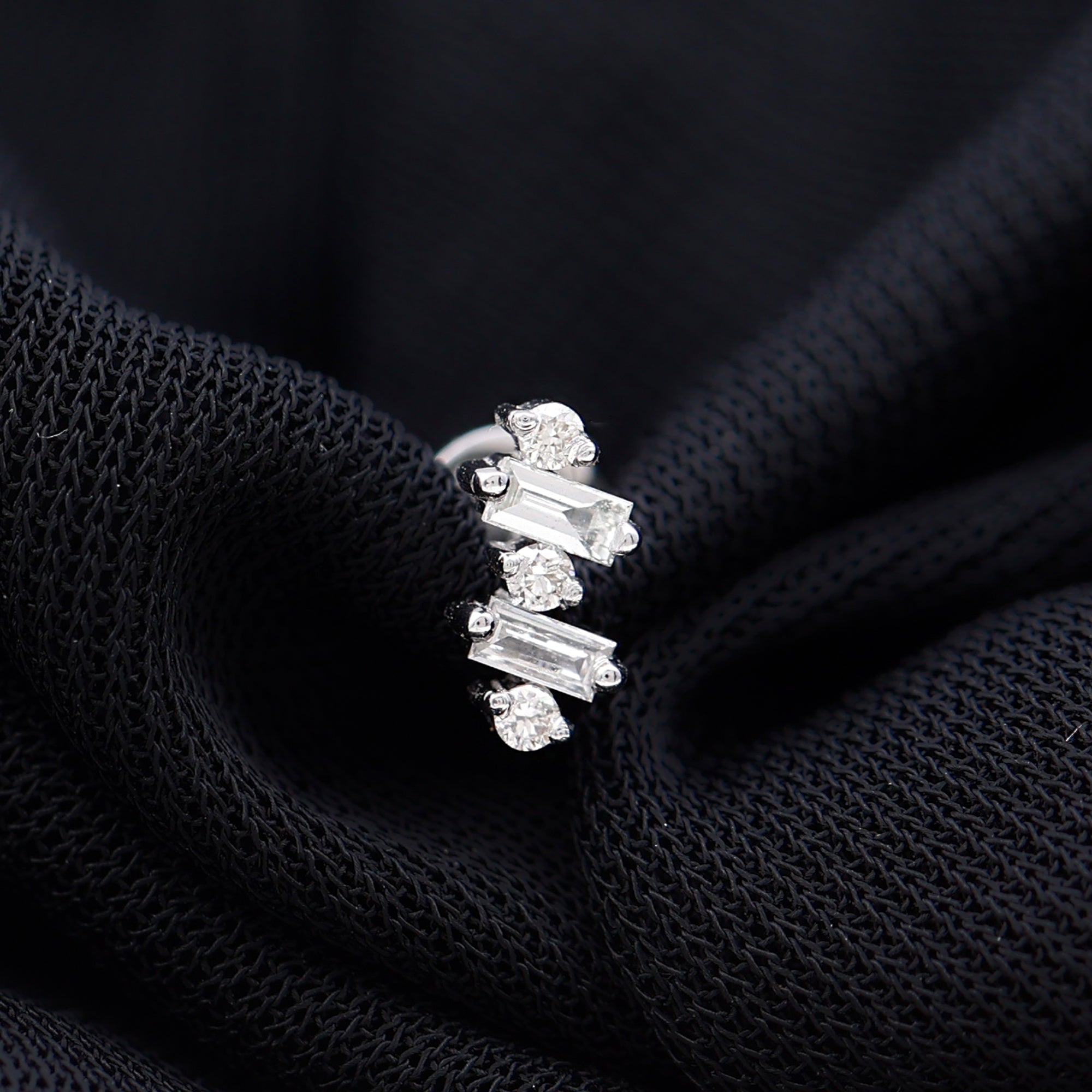 Genuine Baguette Diamond Tragus Earring With Certificate