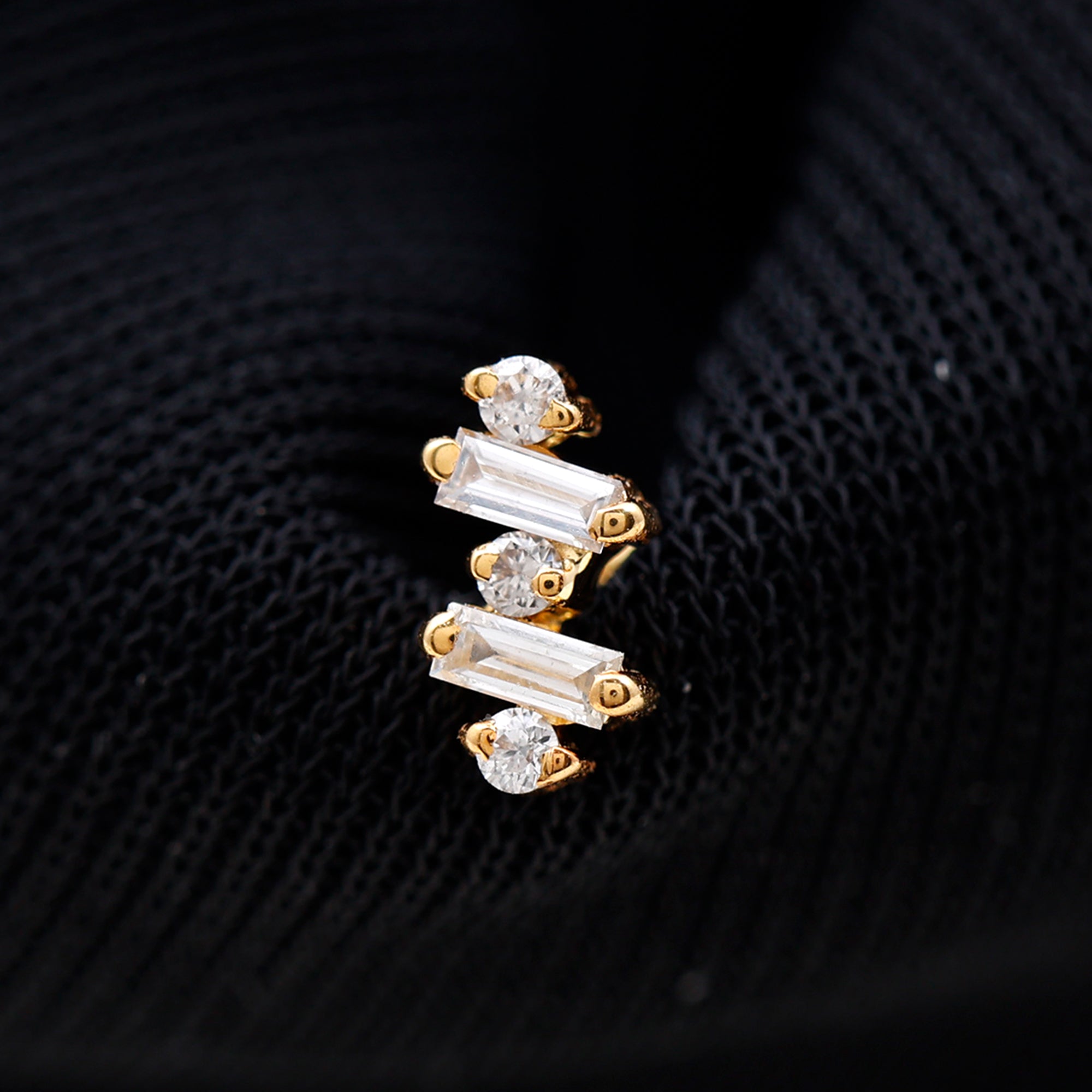 Genuine Baguette Diamond Tragus Earring With Certificate