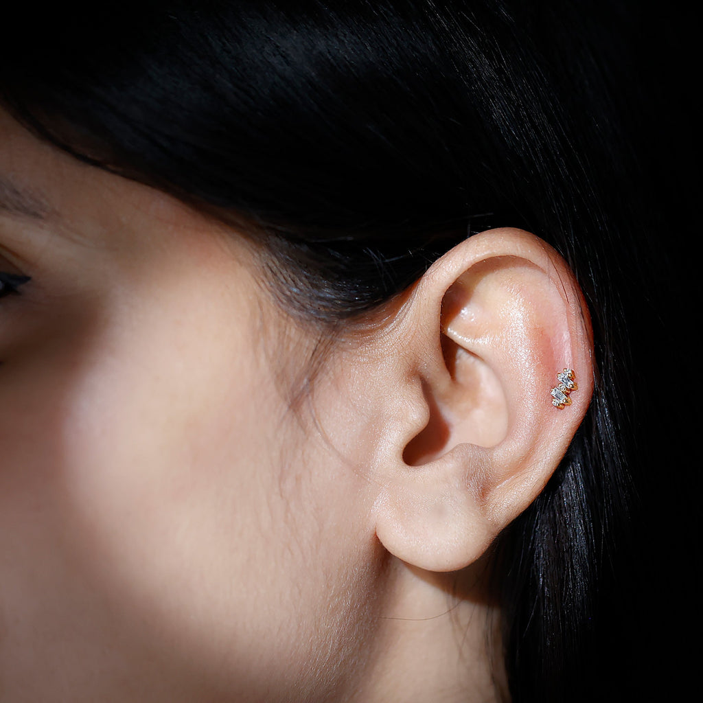 Genuine Baguette Diamond Tragus Earring With Certificate