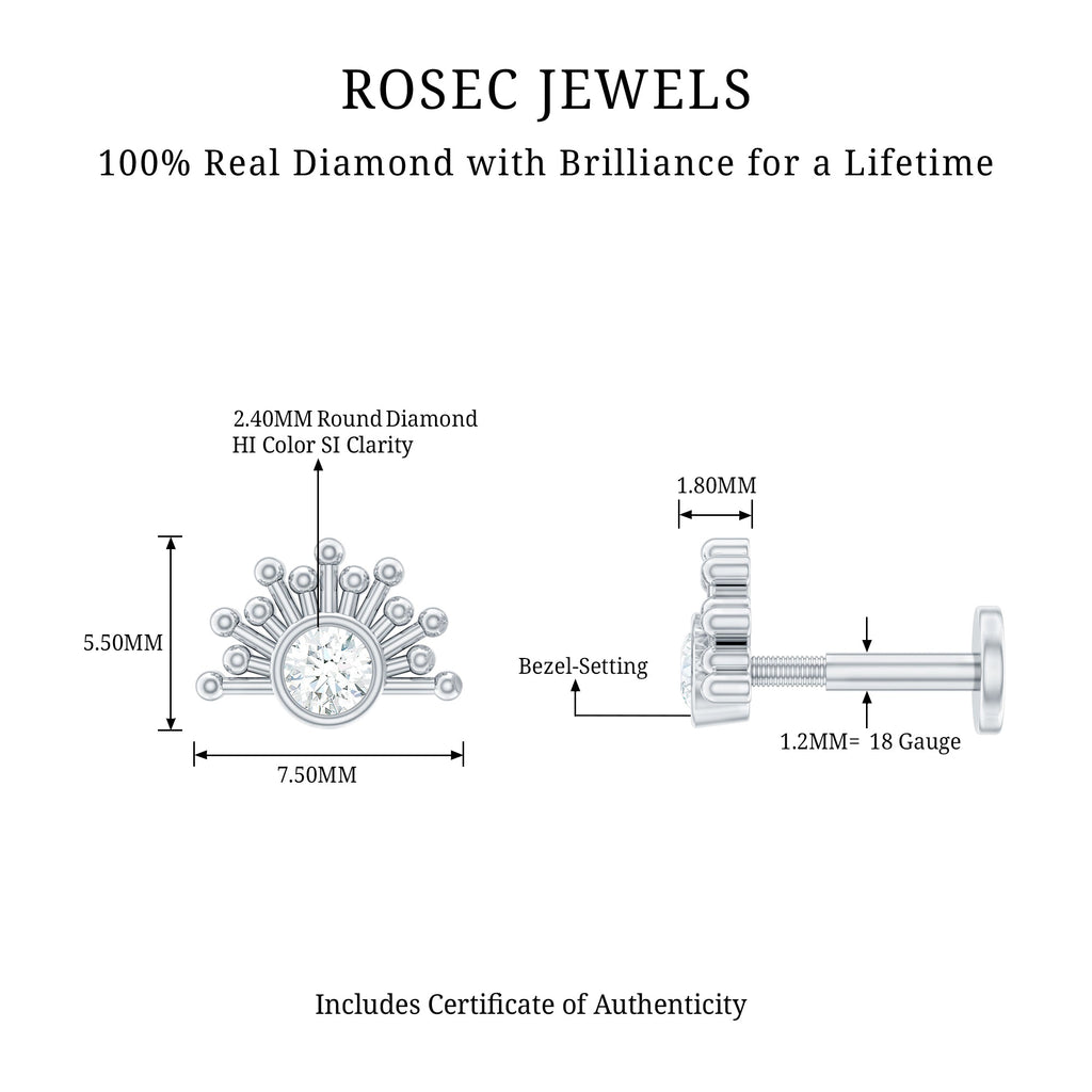 Bezel Set Diamond Sunburst Earring for Helix Piercing