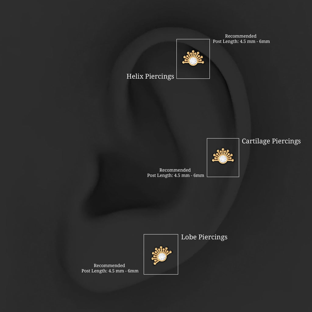 Bezel Set Diamond Sunburst Earring for Helix Piercing