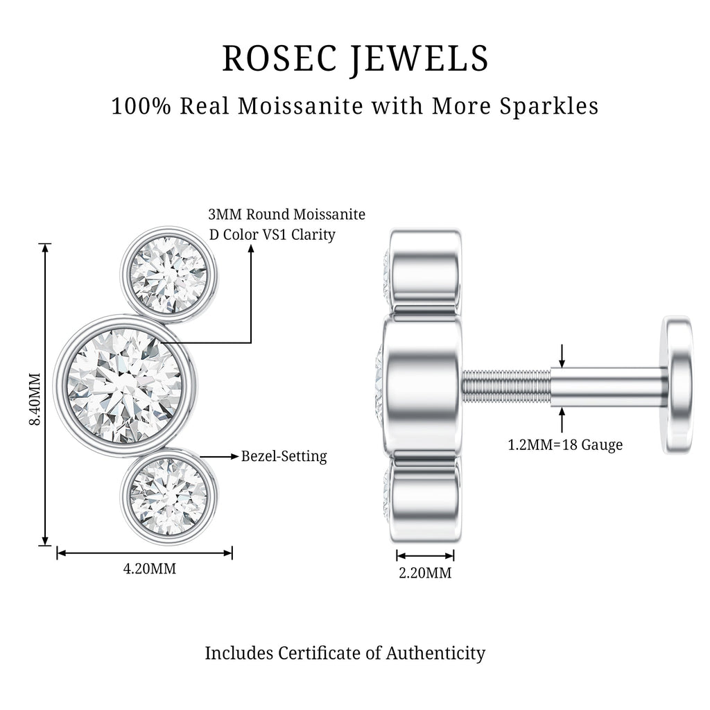 Certified Moissanite Three Stone Crawler Helix Earring