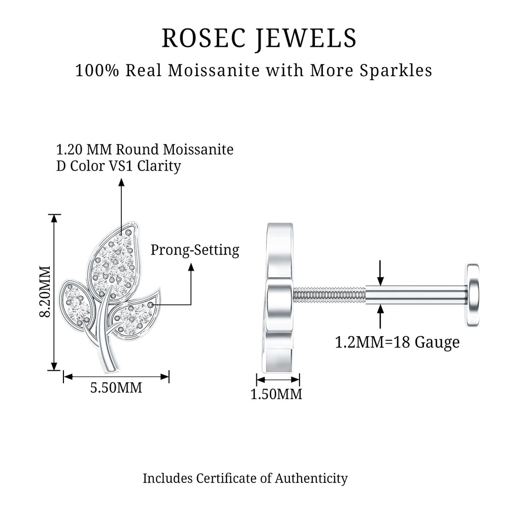 Dainty Moissanite Leaf Earring for Cartilage Piercing