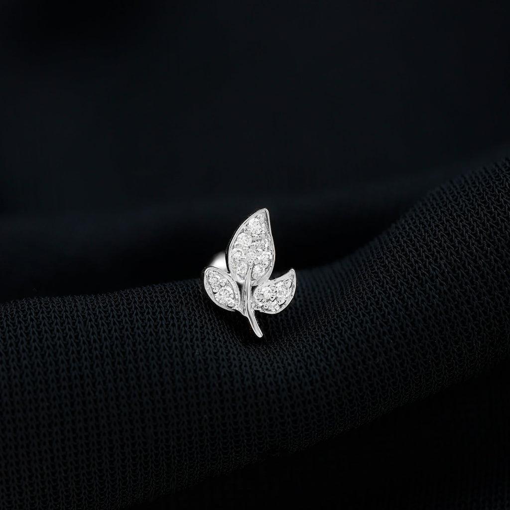 Dainty Moissanite Leaf Earring for Cartilage Piercing