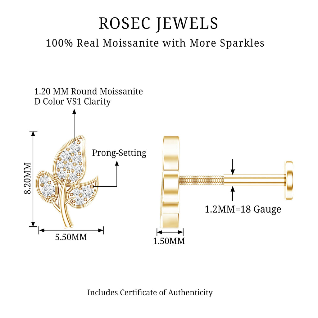 Dainty Moissanite Leaf Earring for Cartilage Piercing
