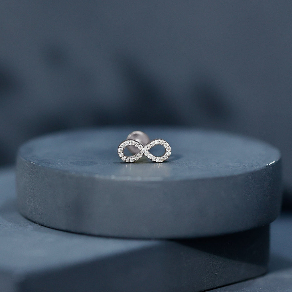 Round Diamond Infinity Earring for Cartilage Piercing
