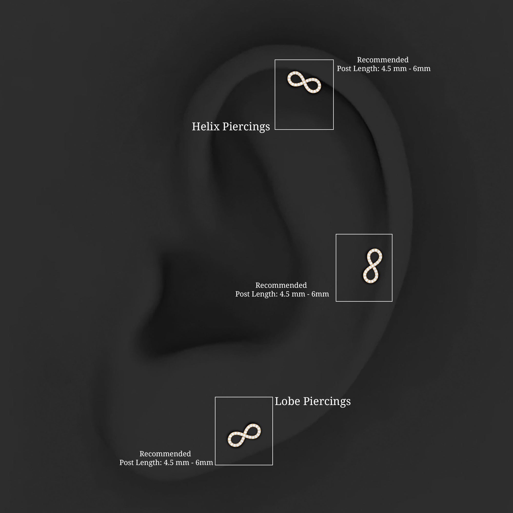 Round Diamond Infinity Earring for Cartilage Piercing