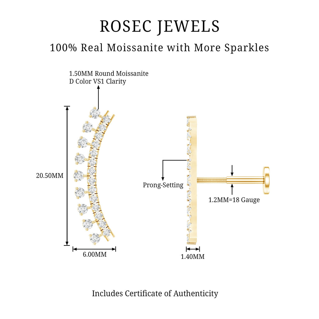 Certified Moissanite Curved Crawler Earring