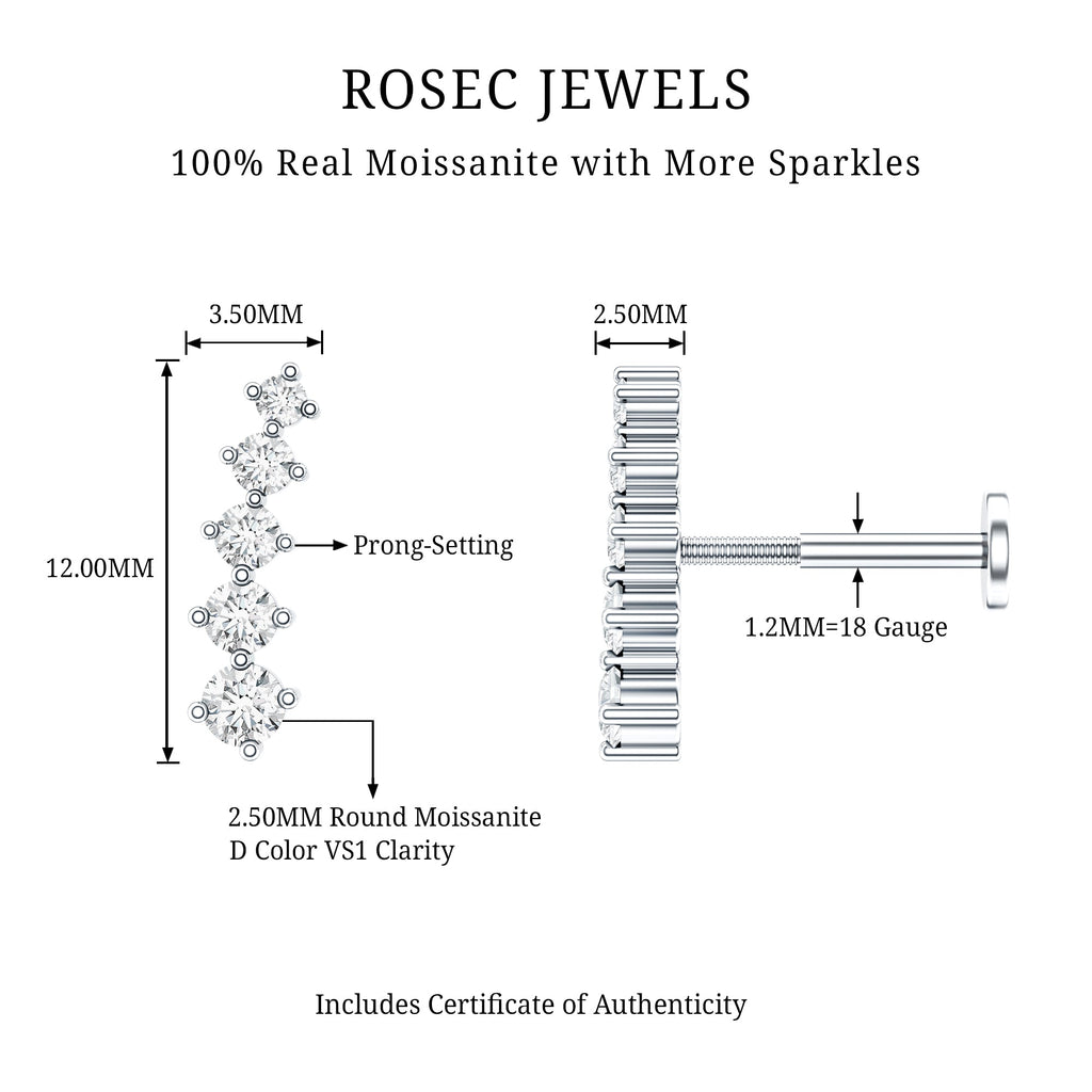 Minimal Moissanite Crawler Earring For Helix Piercing