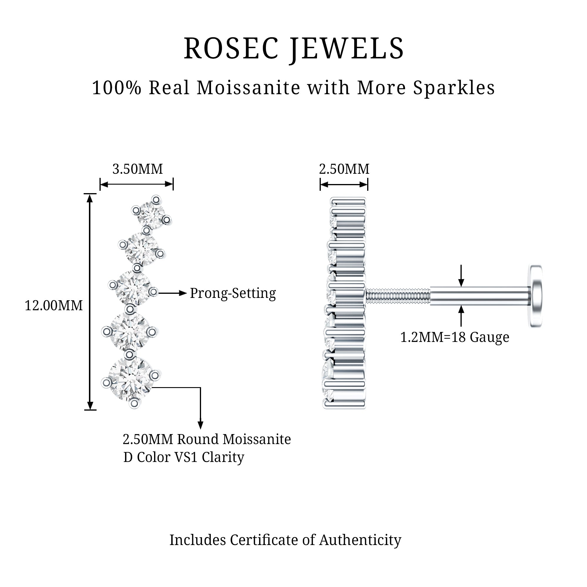Minimal Moissanite Crawler Earring For Helix Piercing