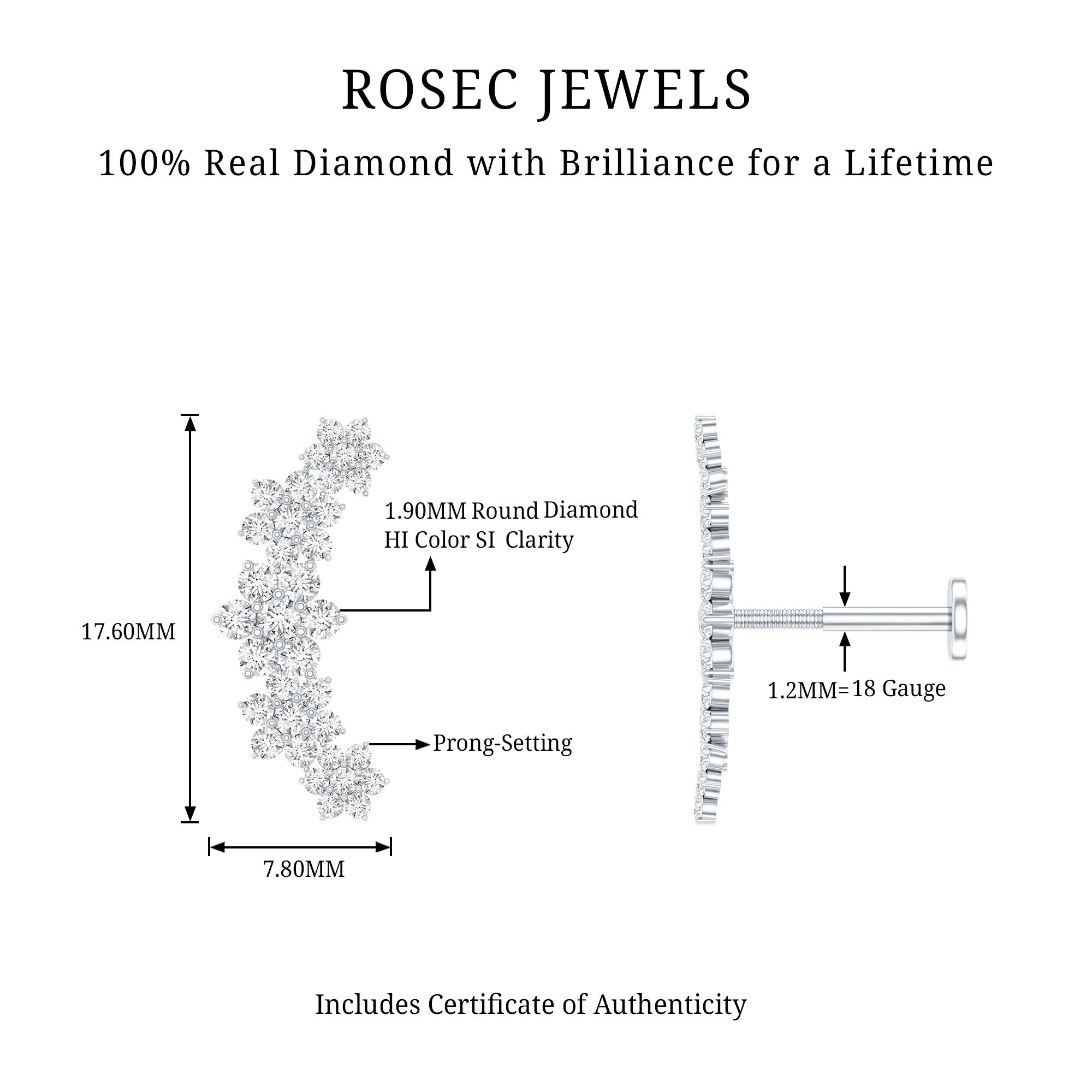 Diamond Flower Ear Crawler Earring