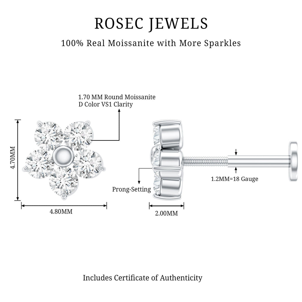 Certified Round Moissanite Flower Earring for Conch Piercing