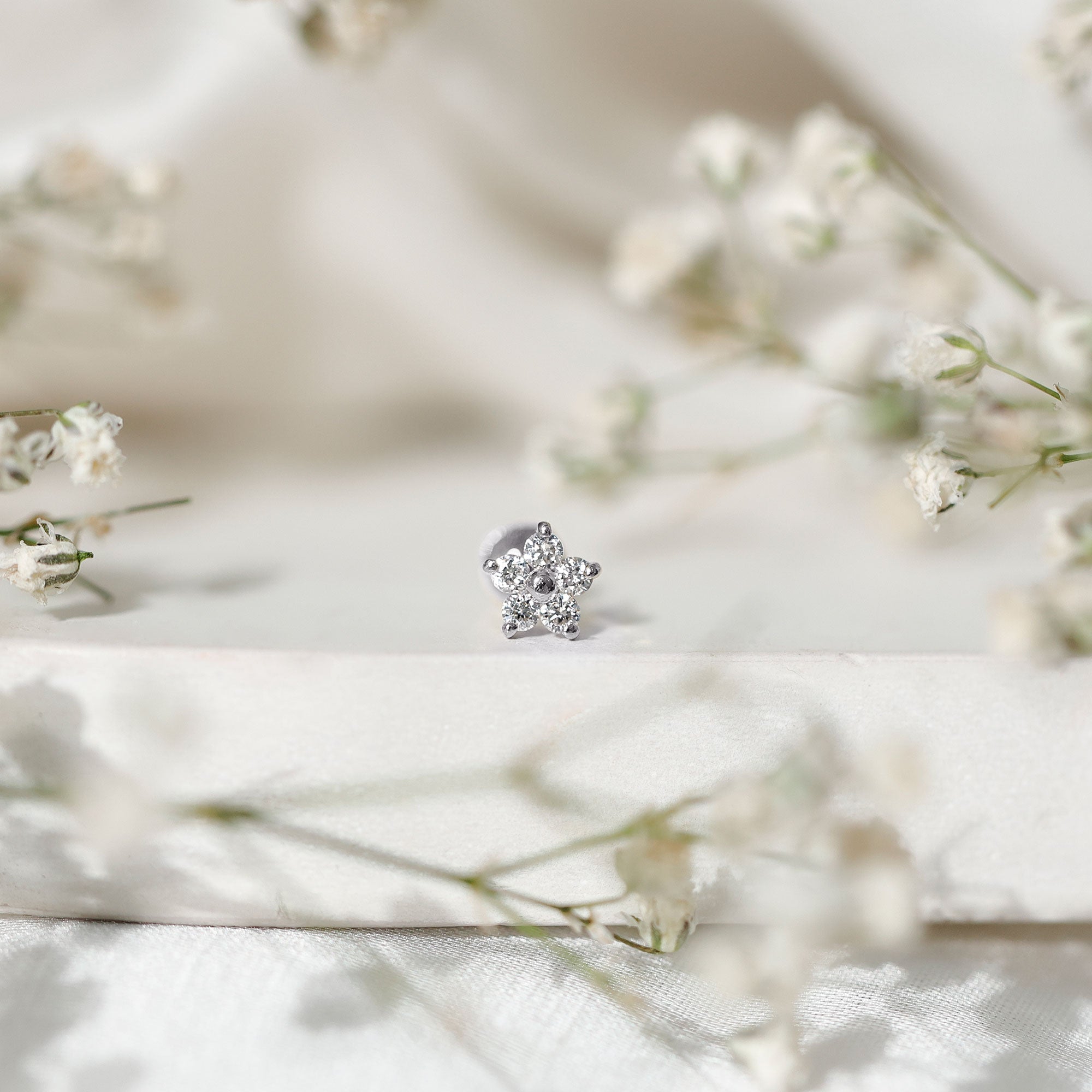 Certified Round Moissanite Flower Earring for Conch Piercing