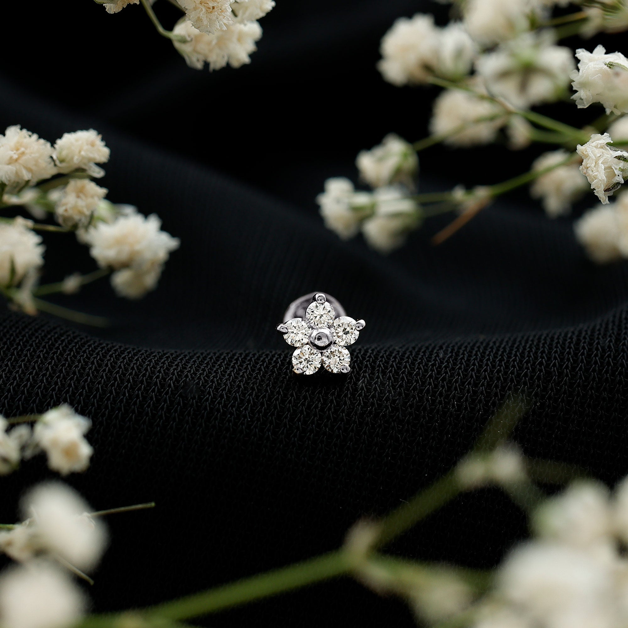 Certified Round Moissanite Flower Earring for Conch Piercing