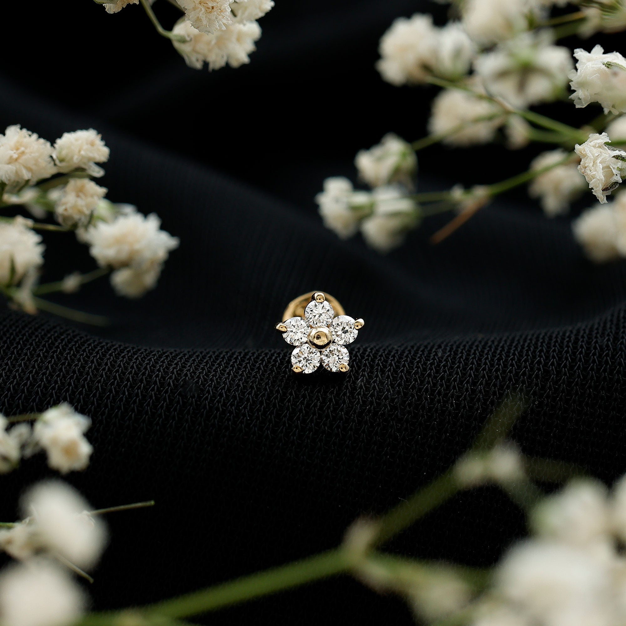 Certified Round Moissanite Flower Earring for Conch Piercing