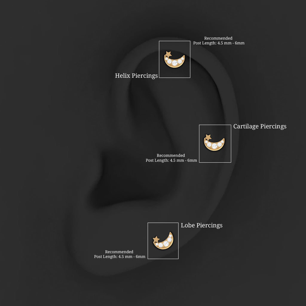 Real Diamond Moon Star Earring for Cartilage Piercing