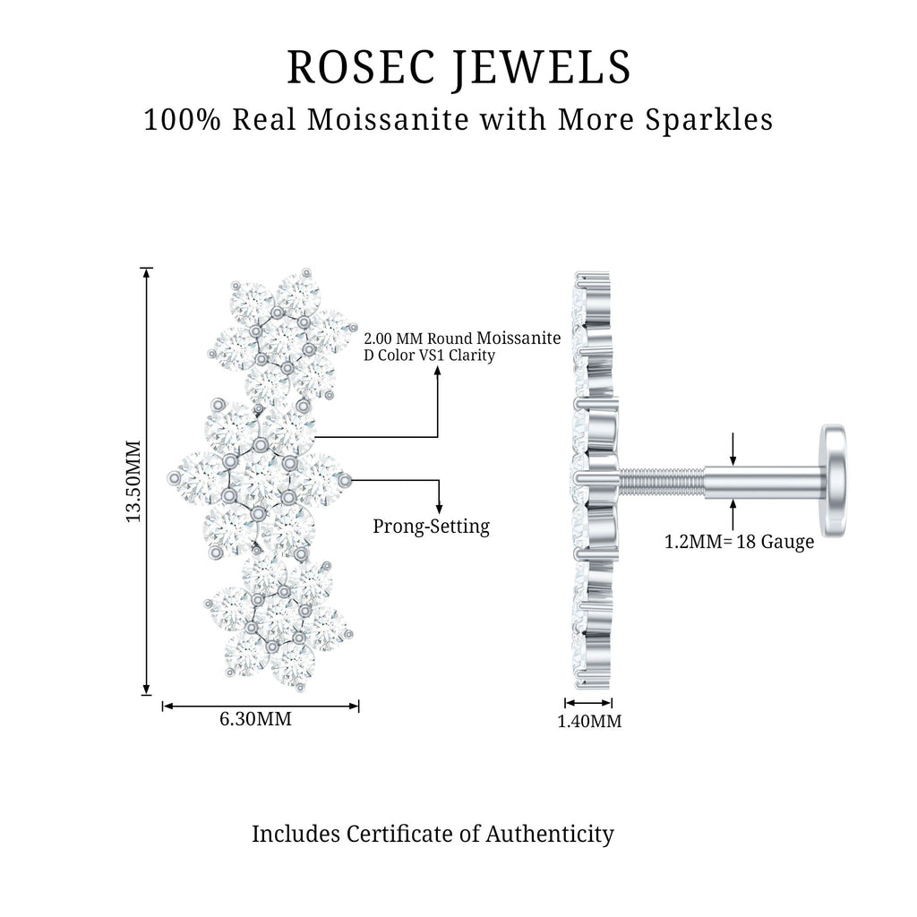 Certified Moissanite Flower Ear Climber Earring