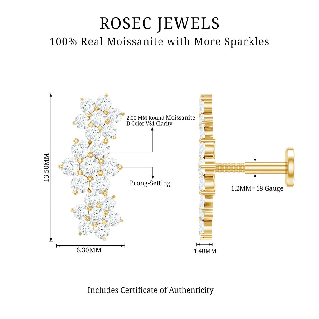 Certified Moissanite Flower Ear Climber Earring
