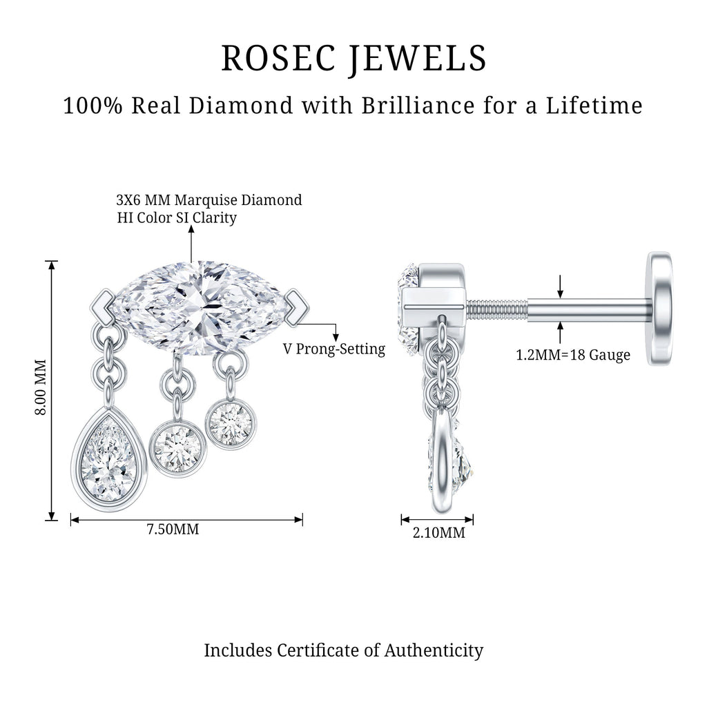 Marquise Diamond Drop Earring for Helix Piercing