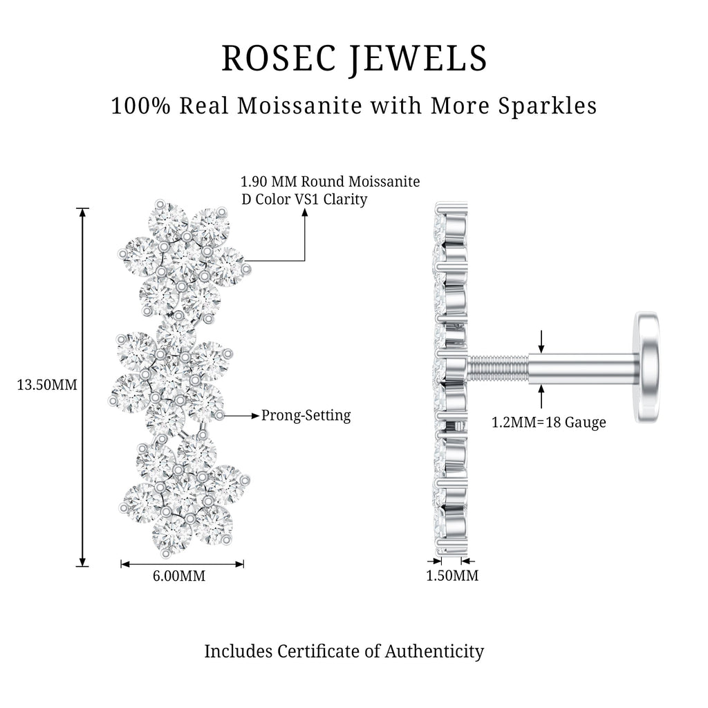 Certified Moissanite Flower Ear Crawler Earring for Women