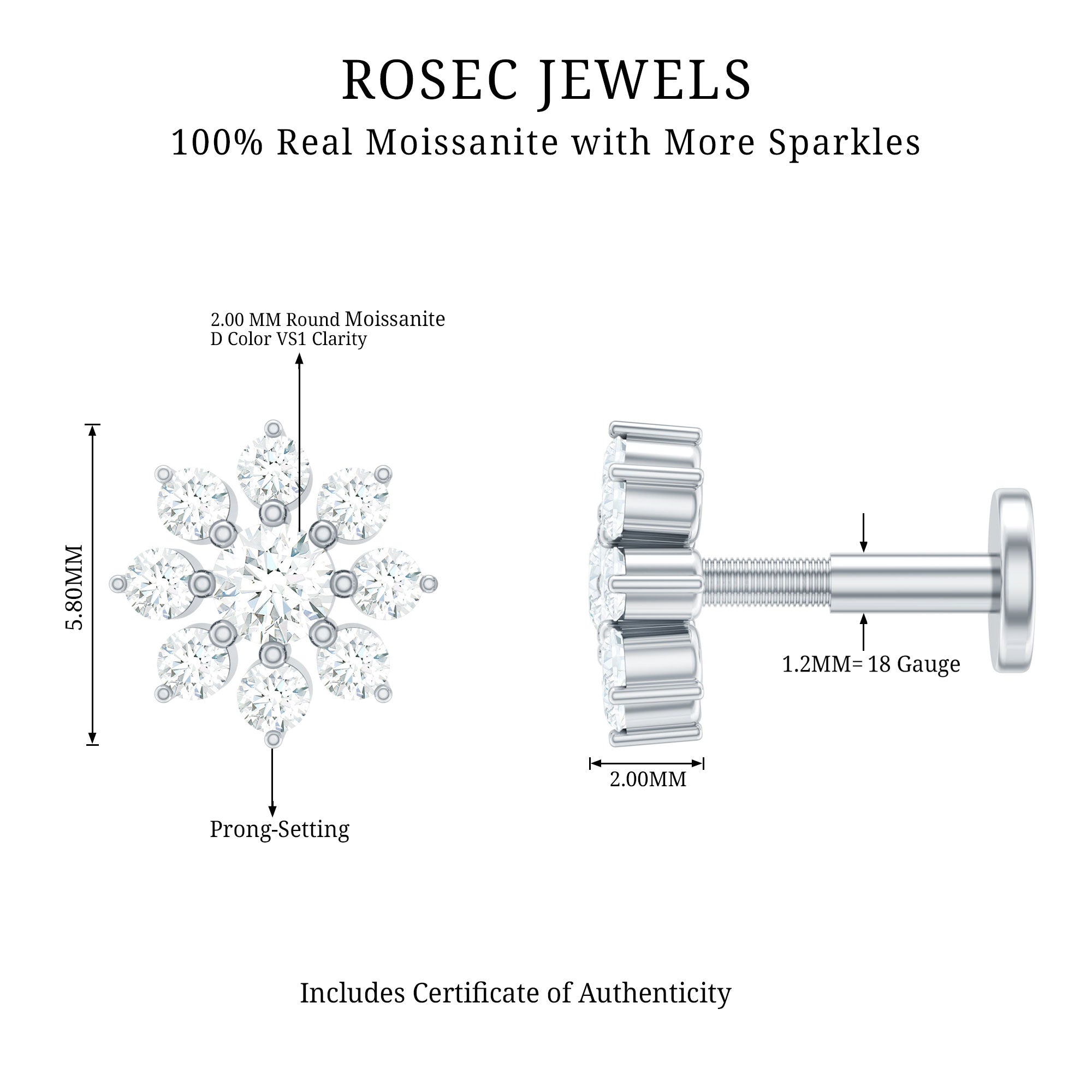 Minimalist Moissanite Flower Cartilage Earring