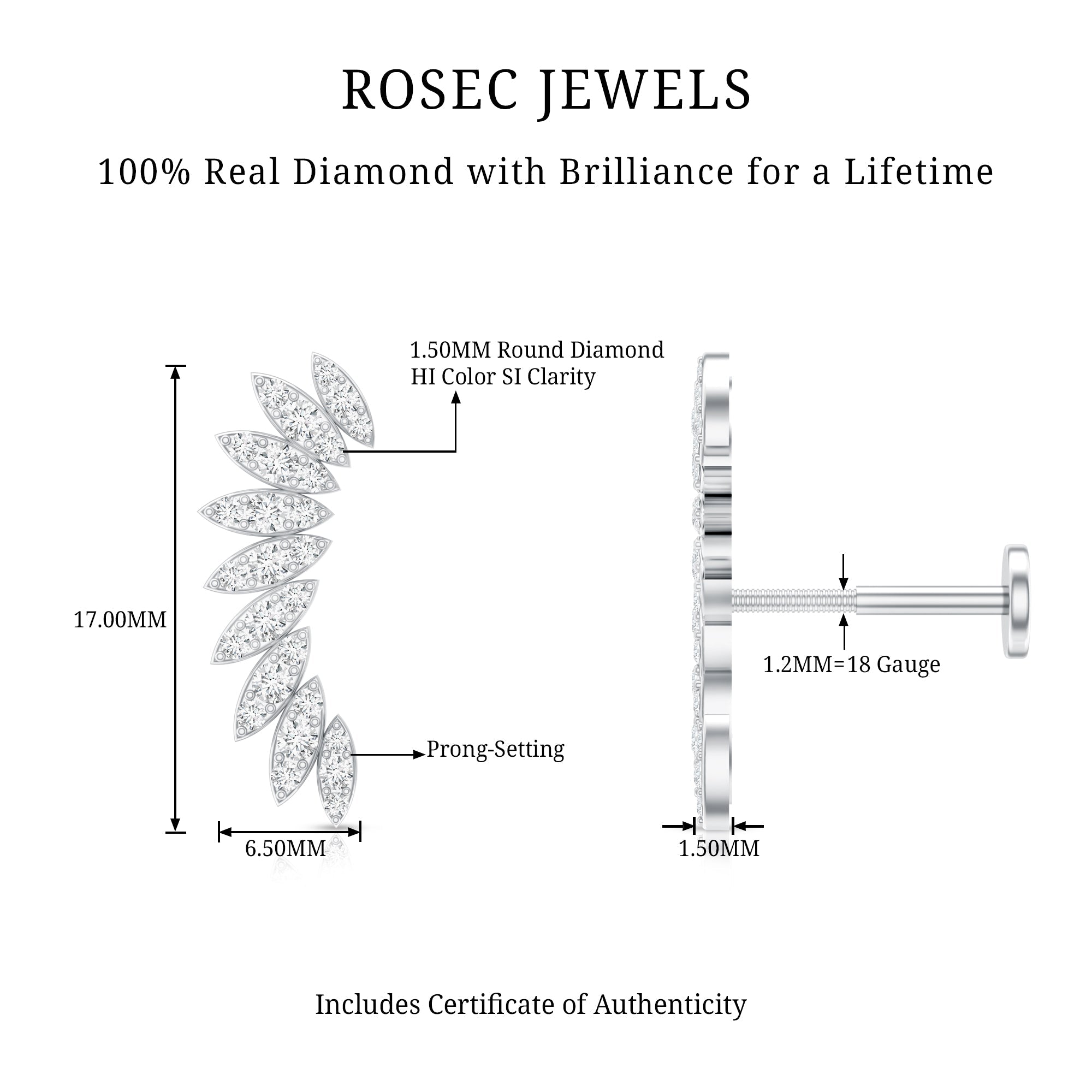Diamond Wing Crawler Earring for Helix Piercing