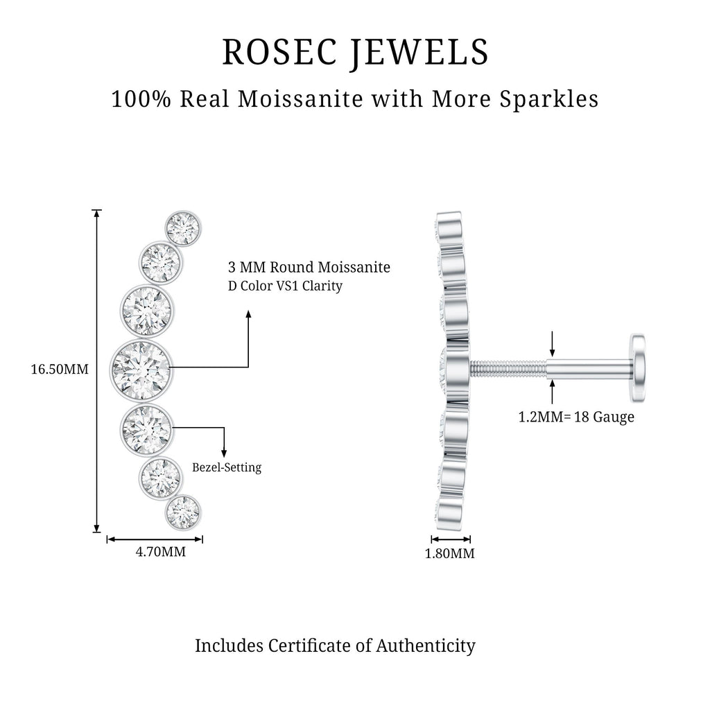 Graduated Bezel Set Moissanite Curved Crawler Earring