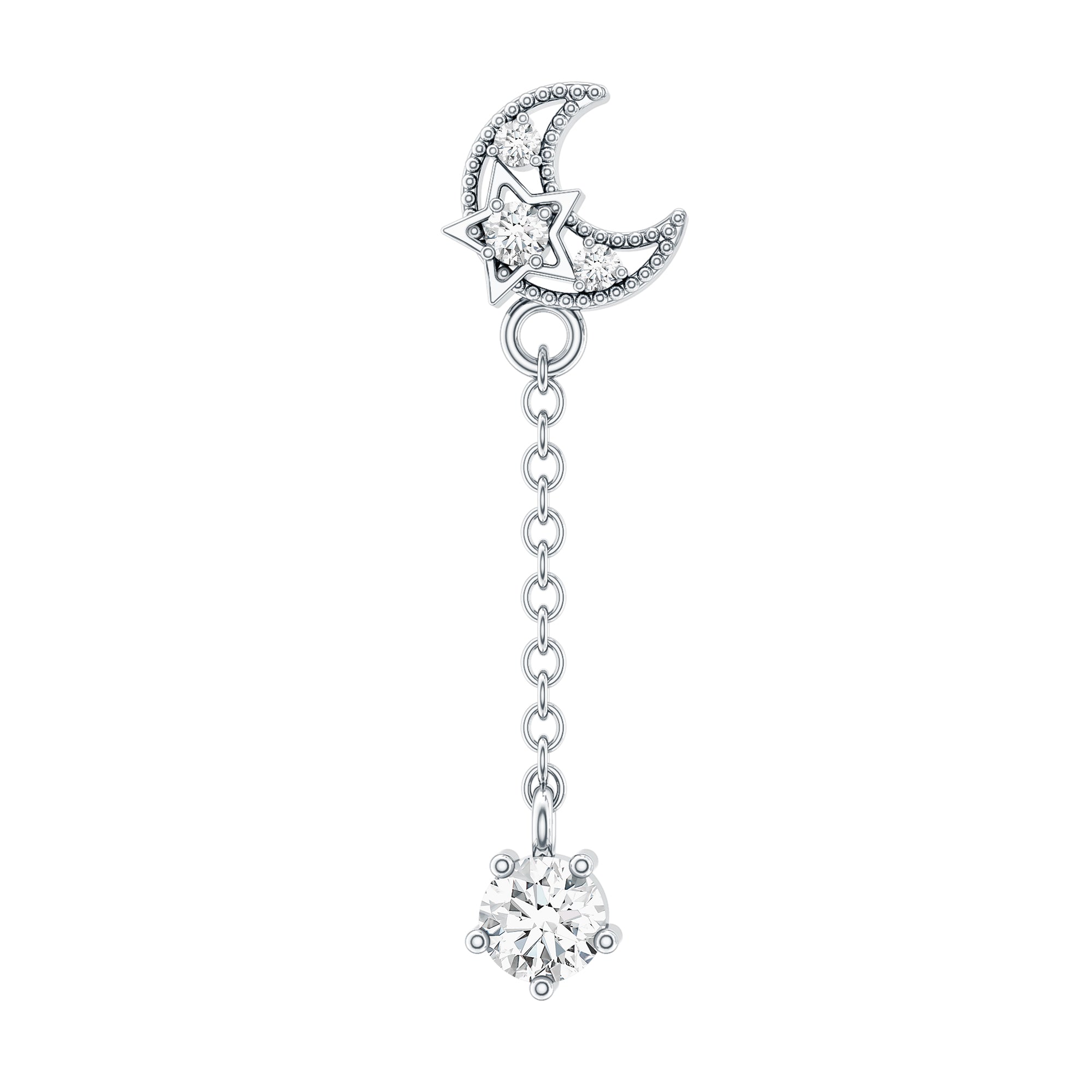 Moissanite Celestial Chain Drop Earring for Helix Piercing