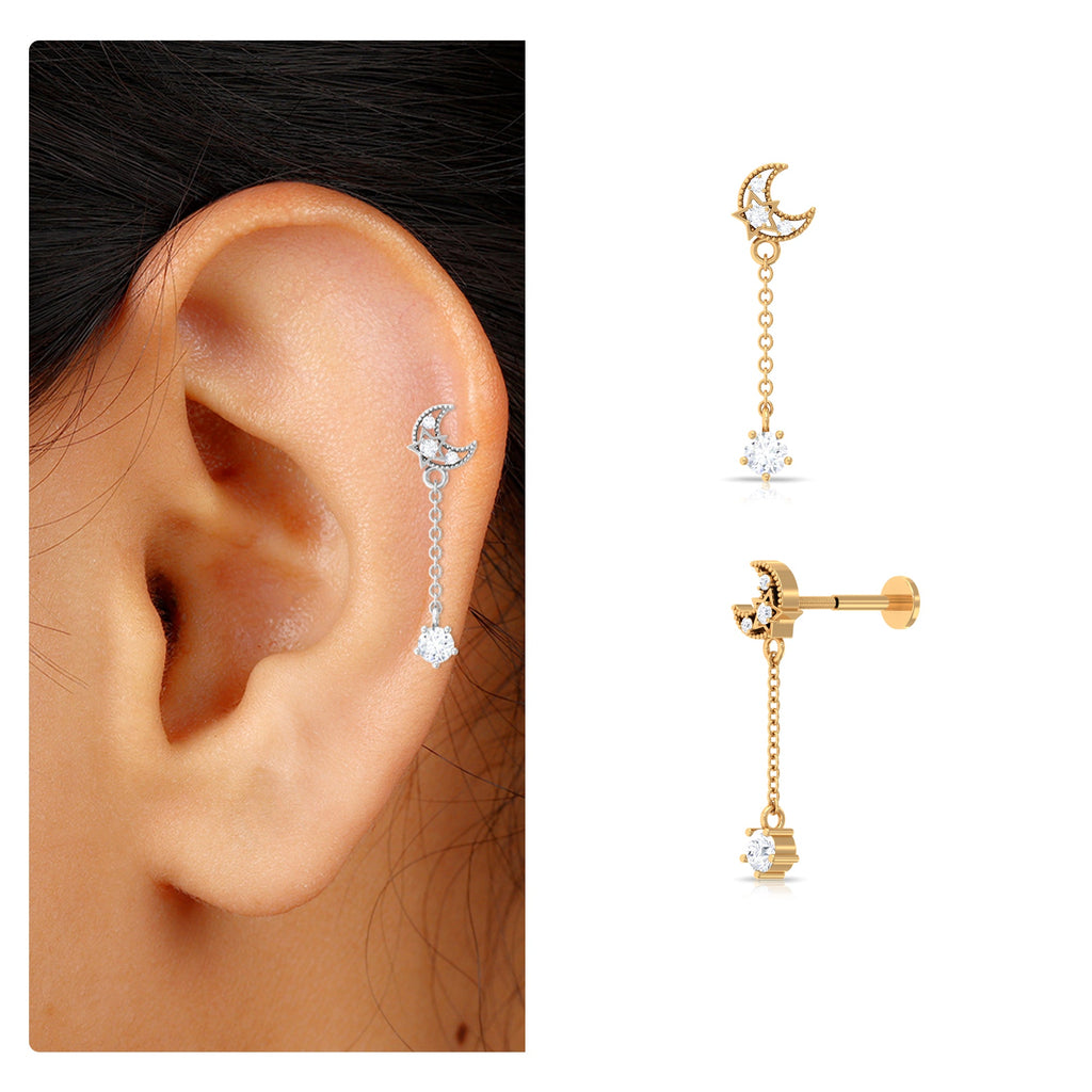 Moissanite Celestial Chain Drop Earring for Helix Piercing
