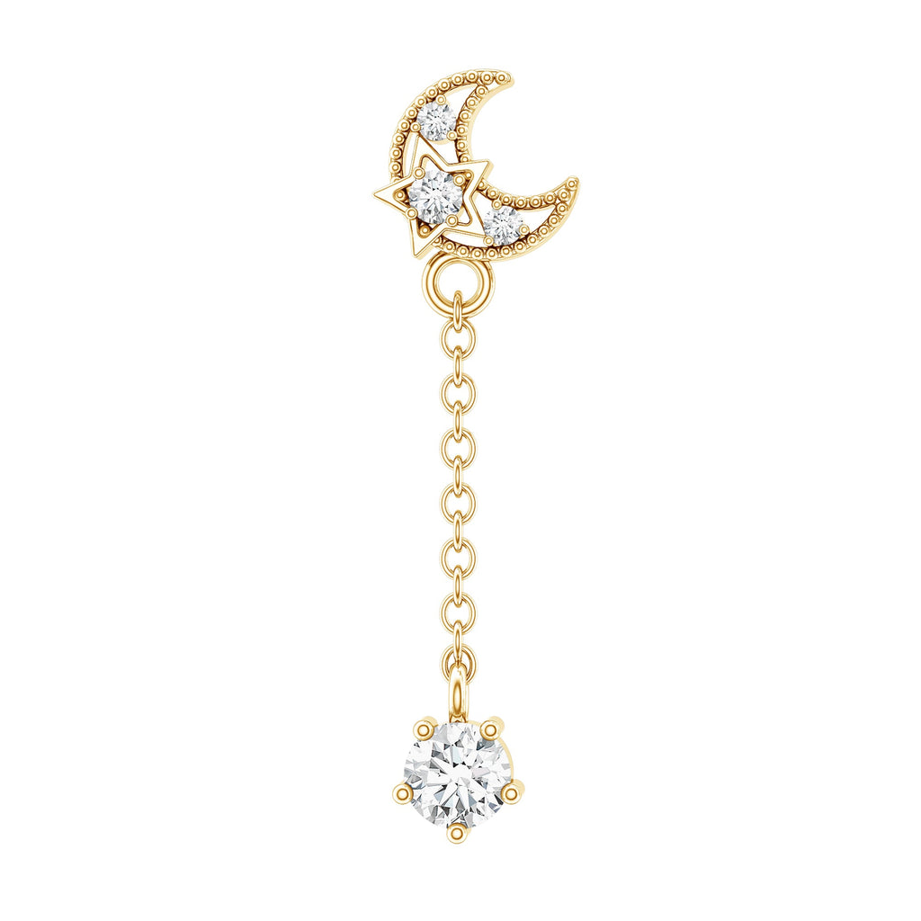 Moissanite Celestial Chain Drop Earring for Helix Piercing