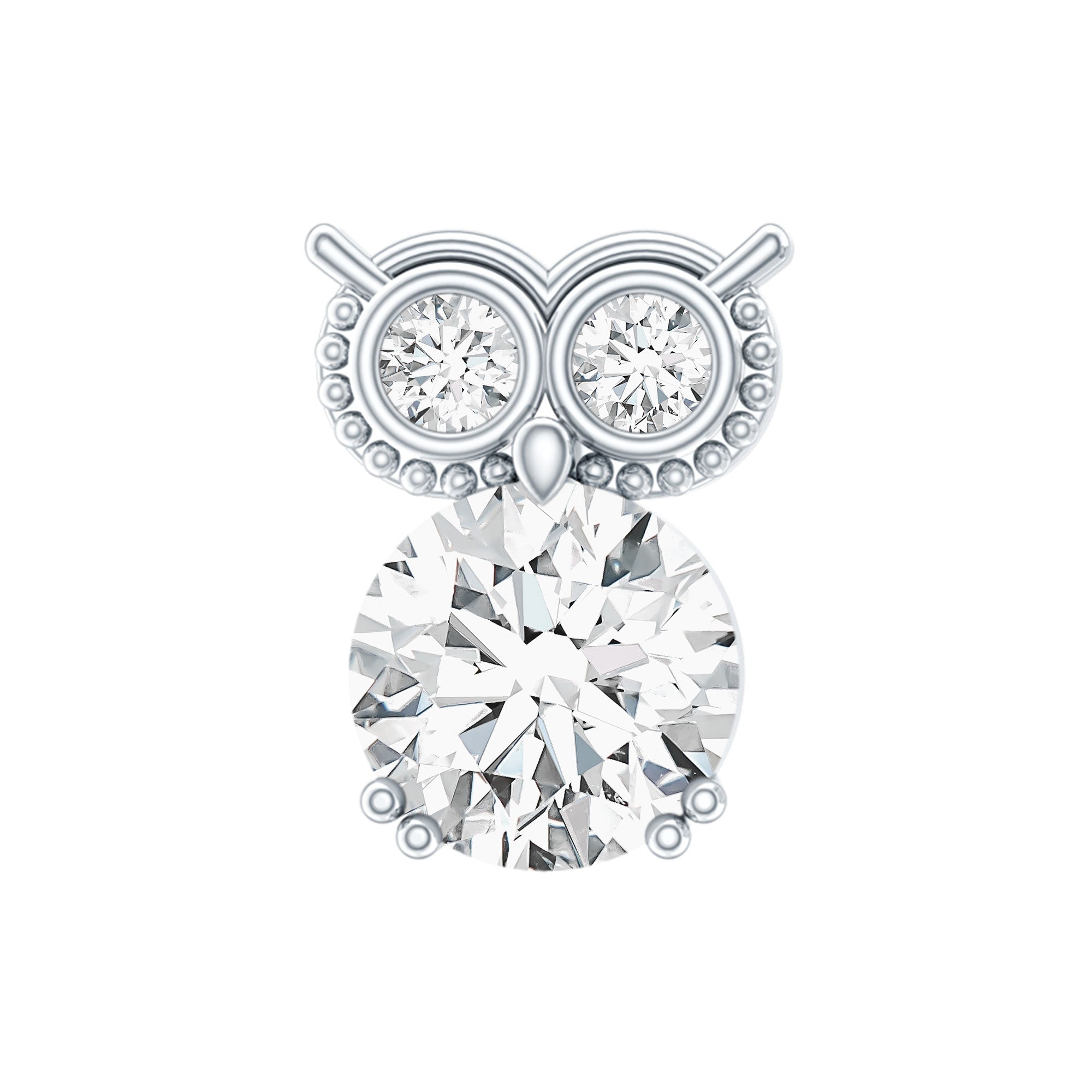 Round Cut Moissanite Owl Earring for Cartilage Piercing