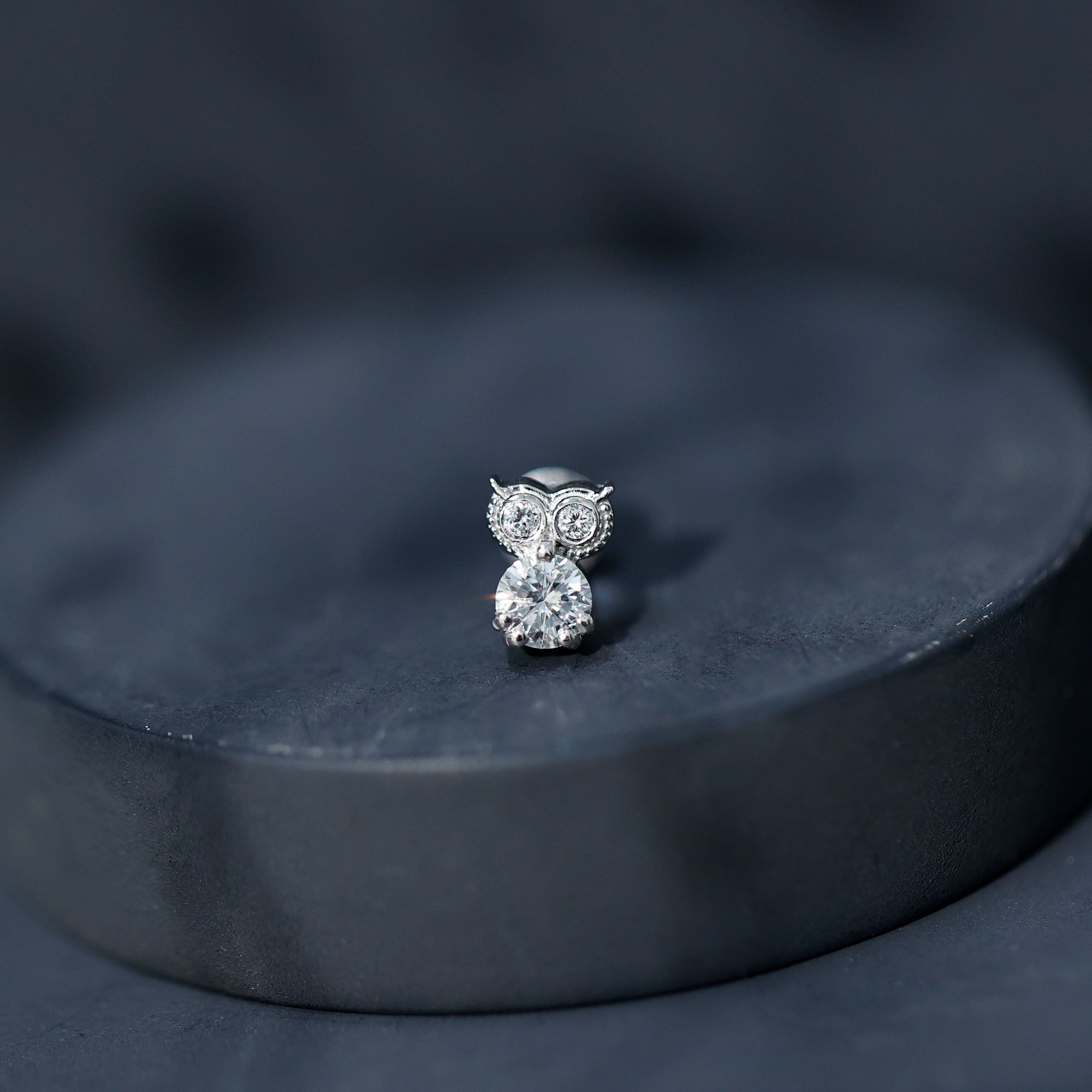 Round Cut Moissanite Owl Earring for Cartilage Piercing