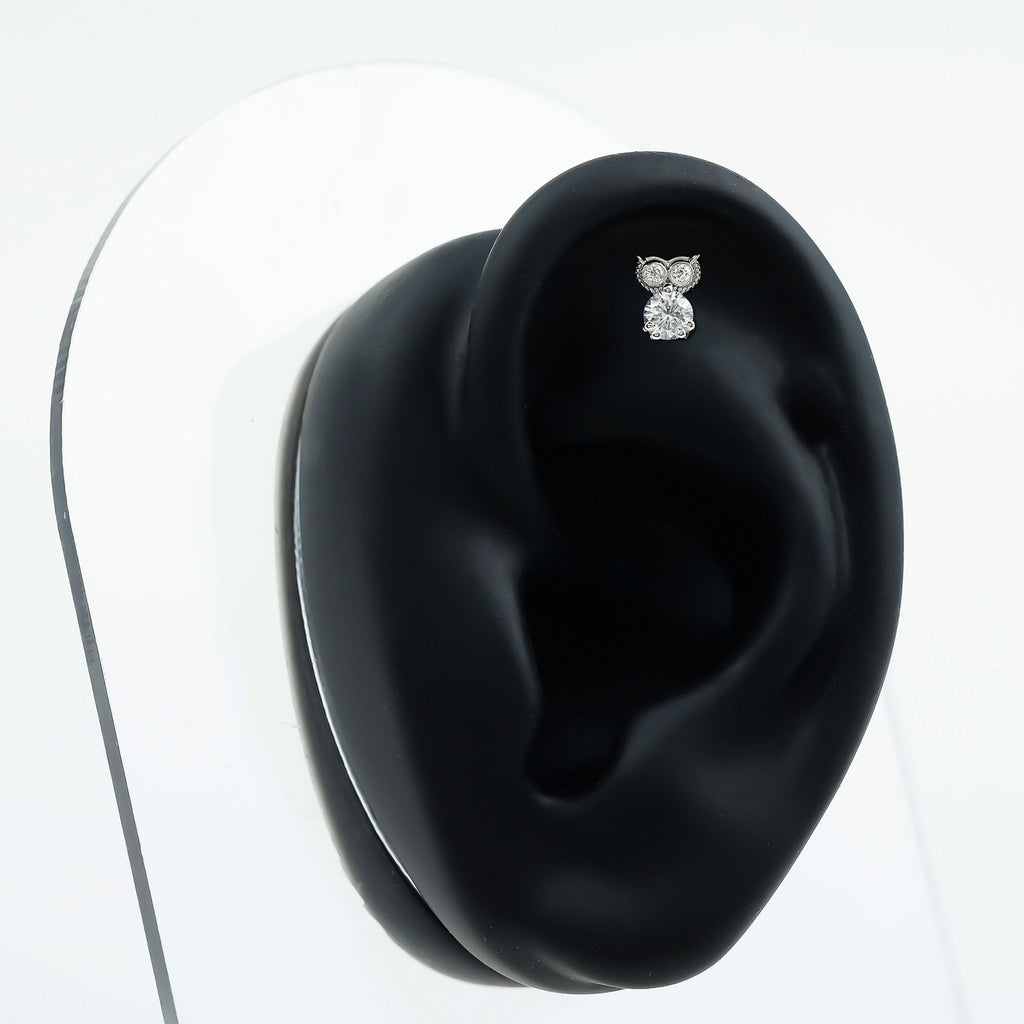 Round Cut Moissanite Owl Earring for Cartilage Piercing
