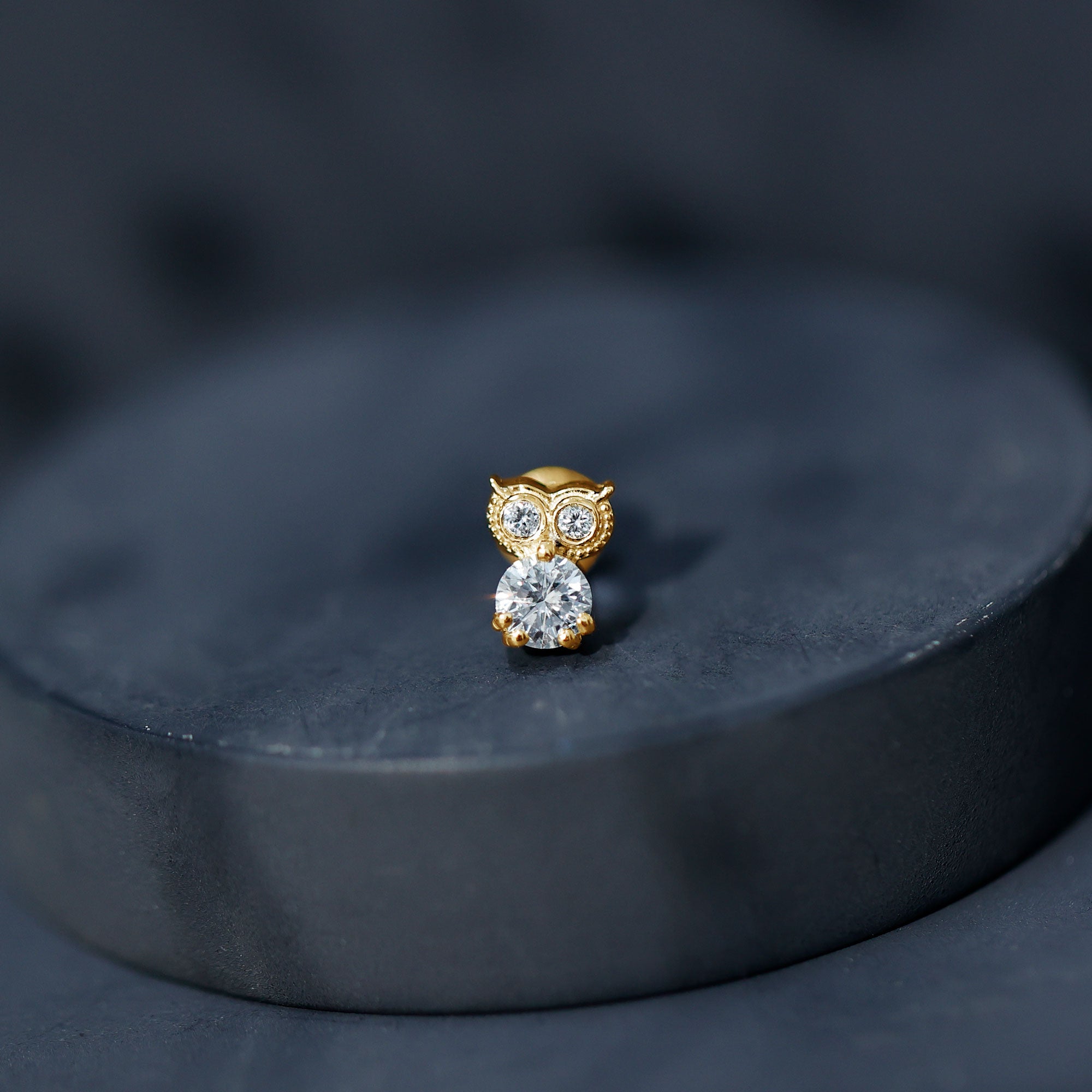 Round Cut Moissanite Owl Earring for Cartilage Piercing