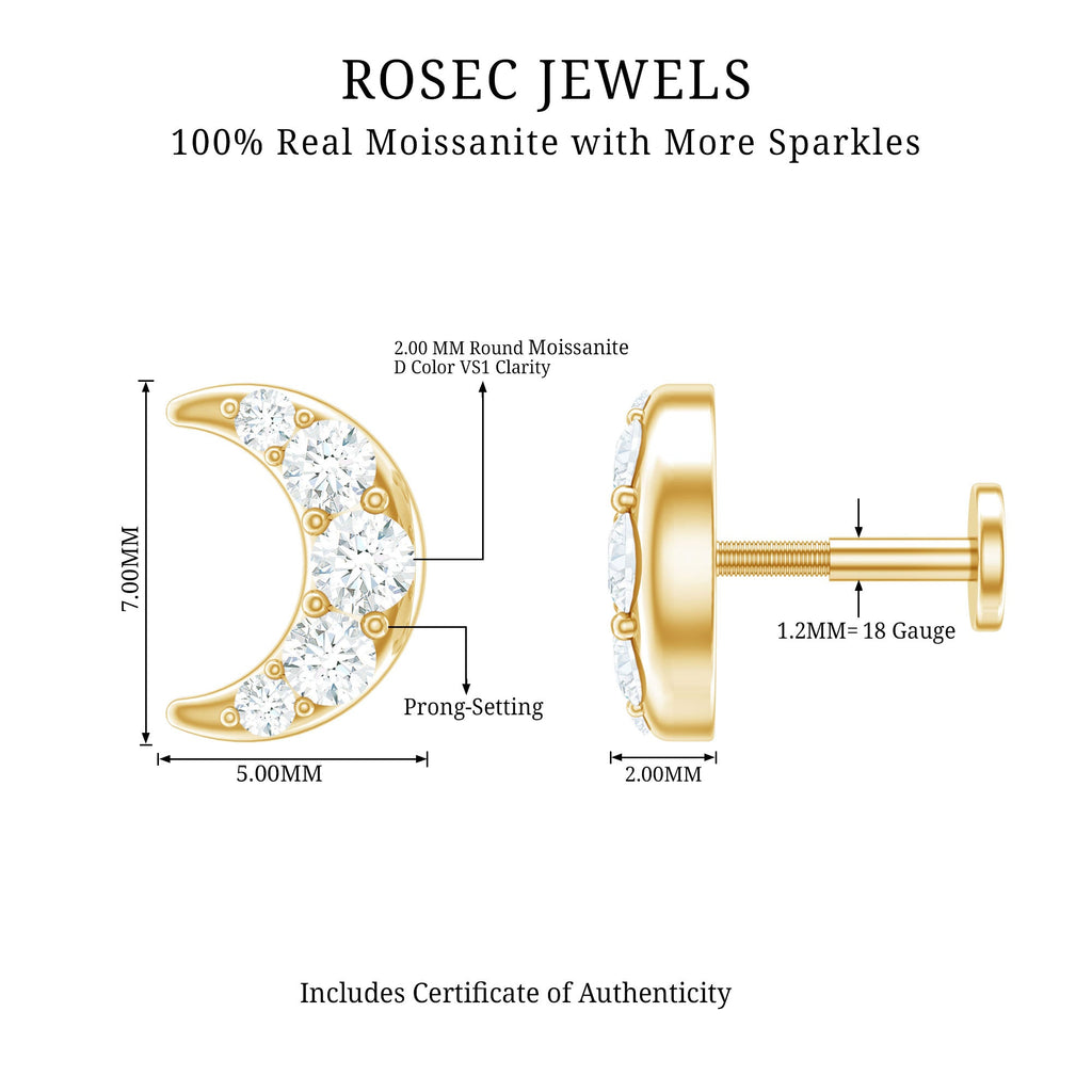 Moissanite Crescent Moon Helix Earring for Women