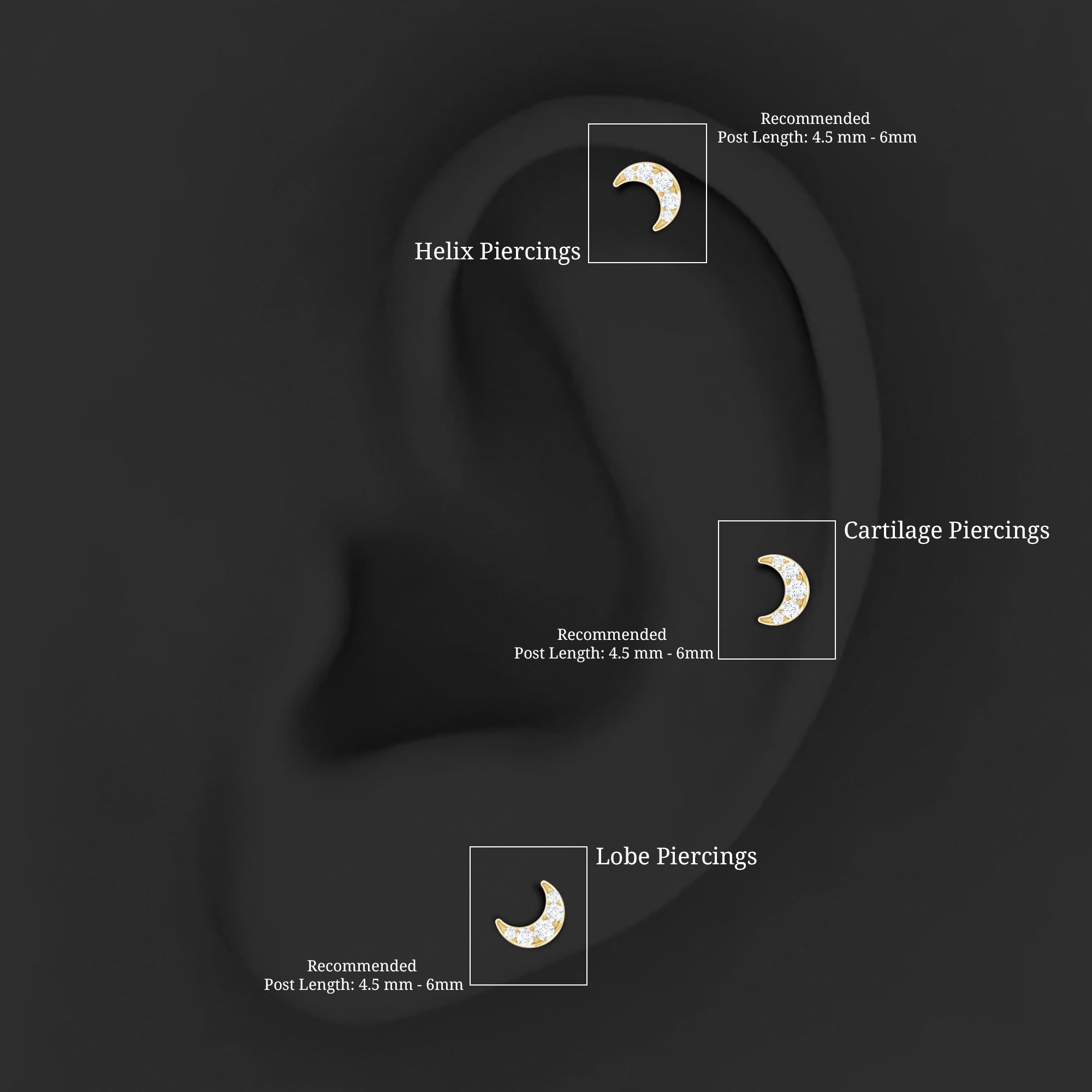 Moissanite Crescent Moon Helix Earring for Women