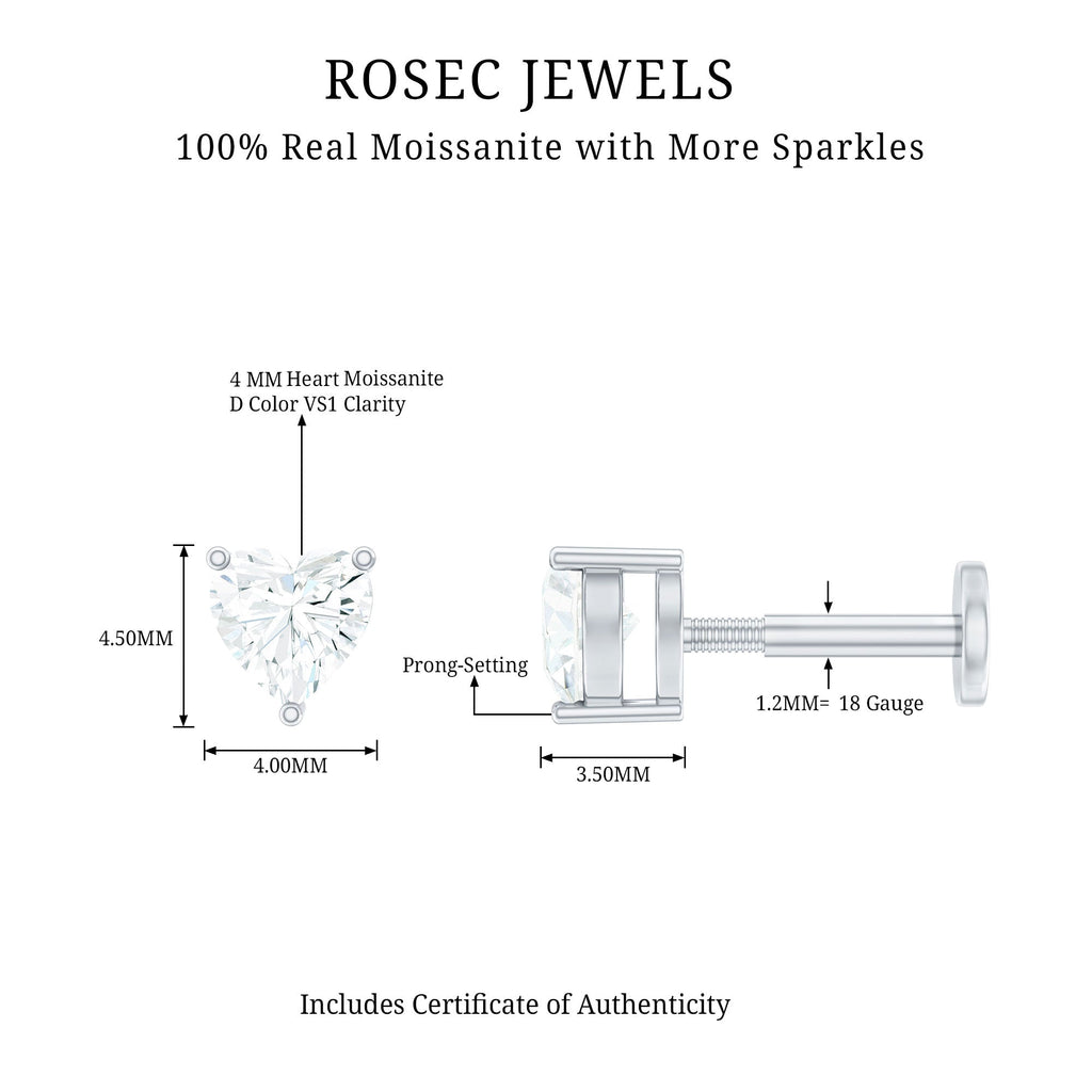 Heart Shape Moissanite Earring for Tragus Piercing