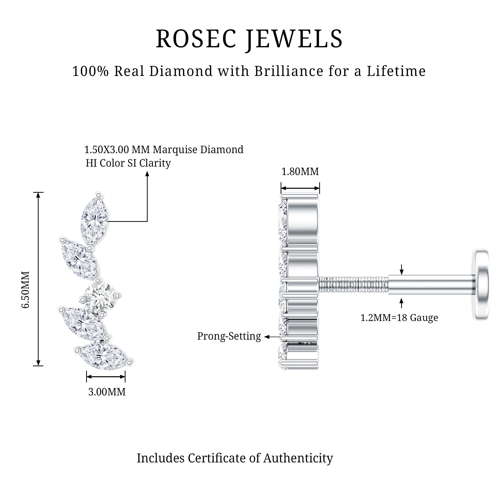 Marquise Shape Diamond Leaf Crawler Helix Earring