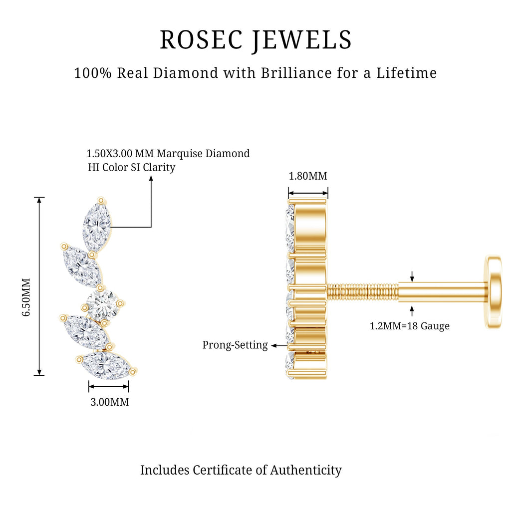Marquise Shape Diamond Leaf Crawler Helix Earring