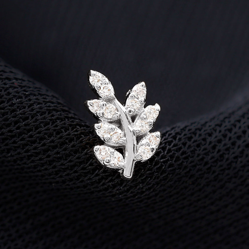 Natural Diamond Olive Leaf Earring for Cartilage Piercing